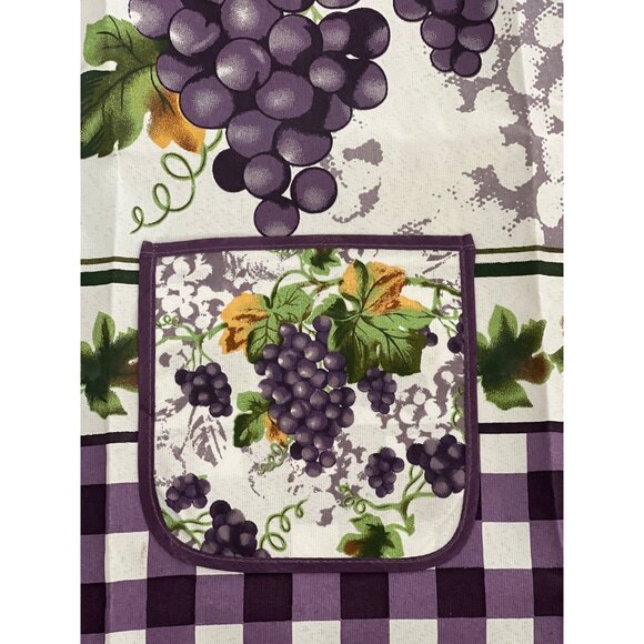 Vintage Grape Vine Patterned Kitchen Apron Front Pocket Back Tie 68" Total NWOT - Picture 3 of 6